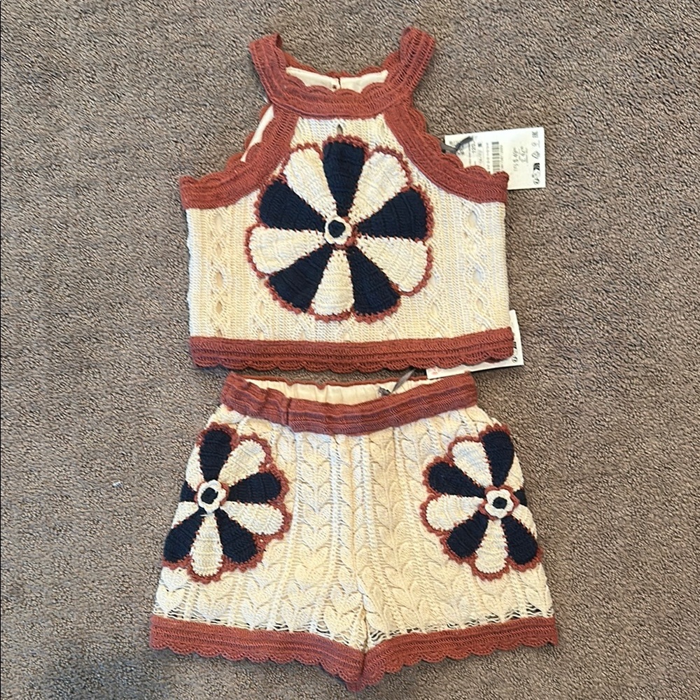 Zara Floral Knit Top and Shorts Set NWT